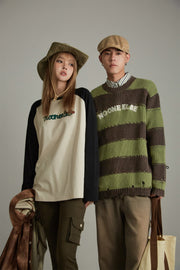 Green Striped Knit Sweatshirt