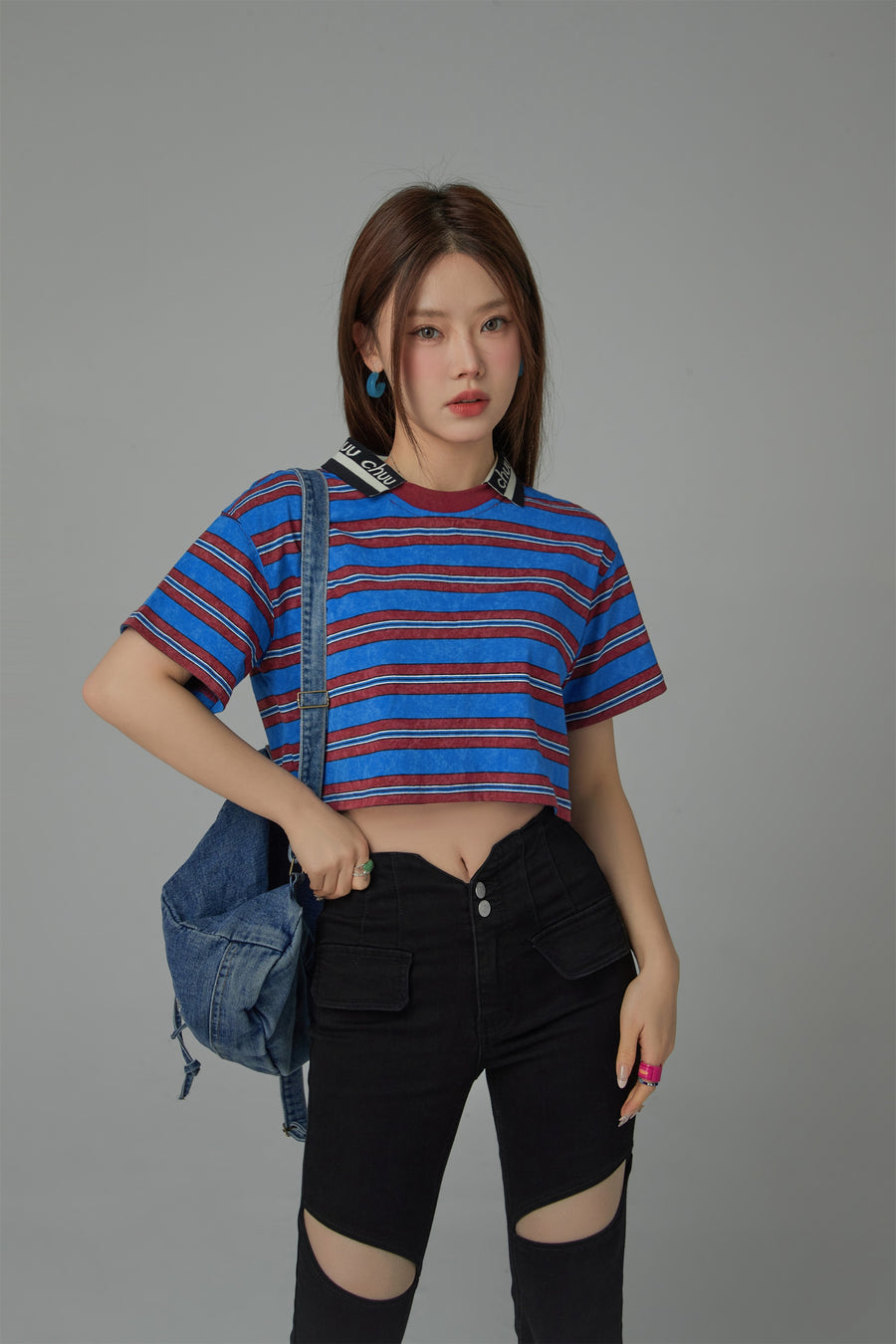 CHUU Striped Cropped T-Shirt