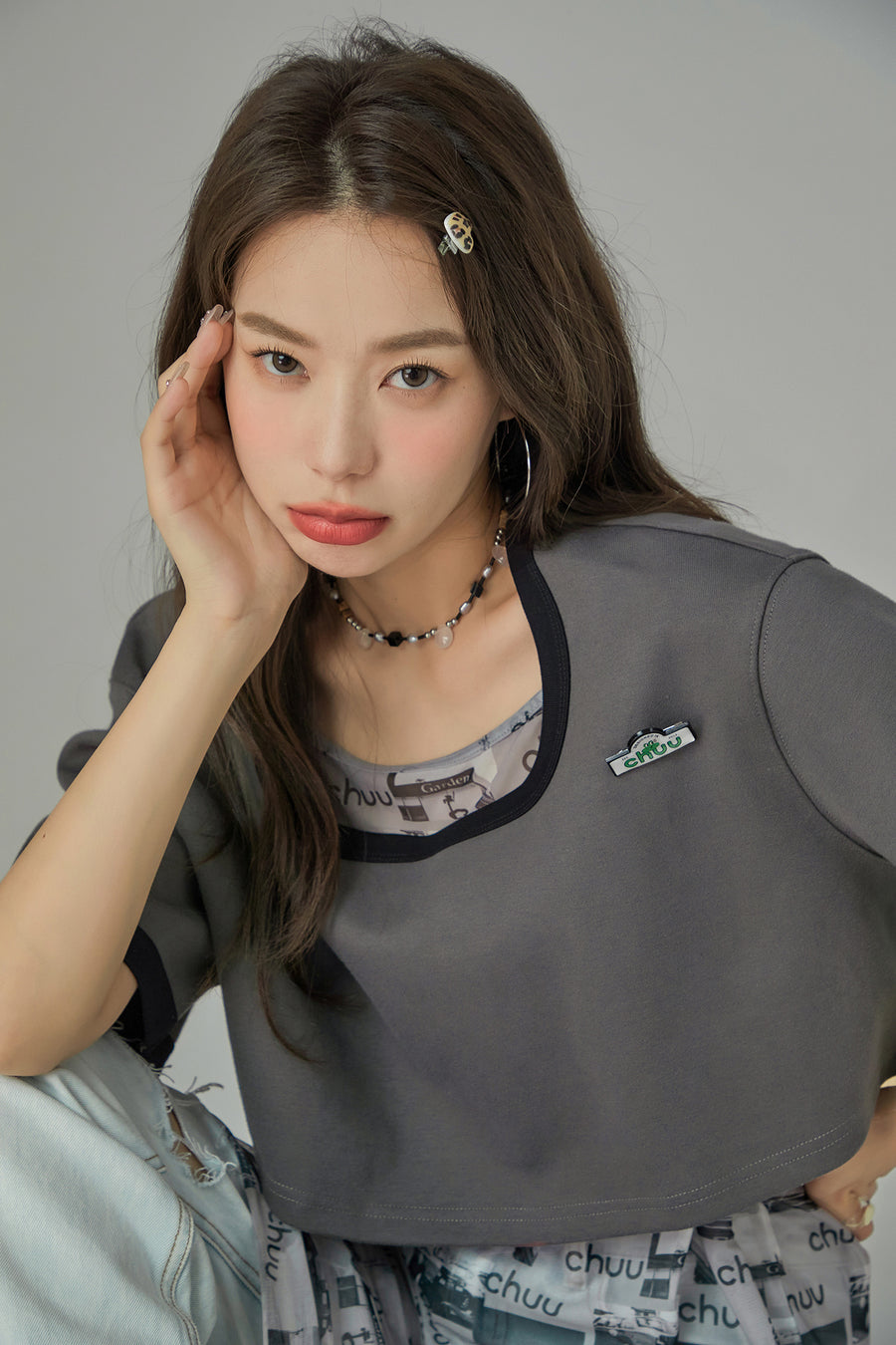 CHUU Boat-Neck Loosefit Crop Top