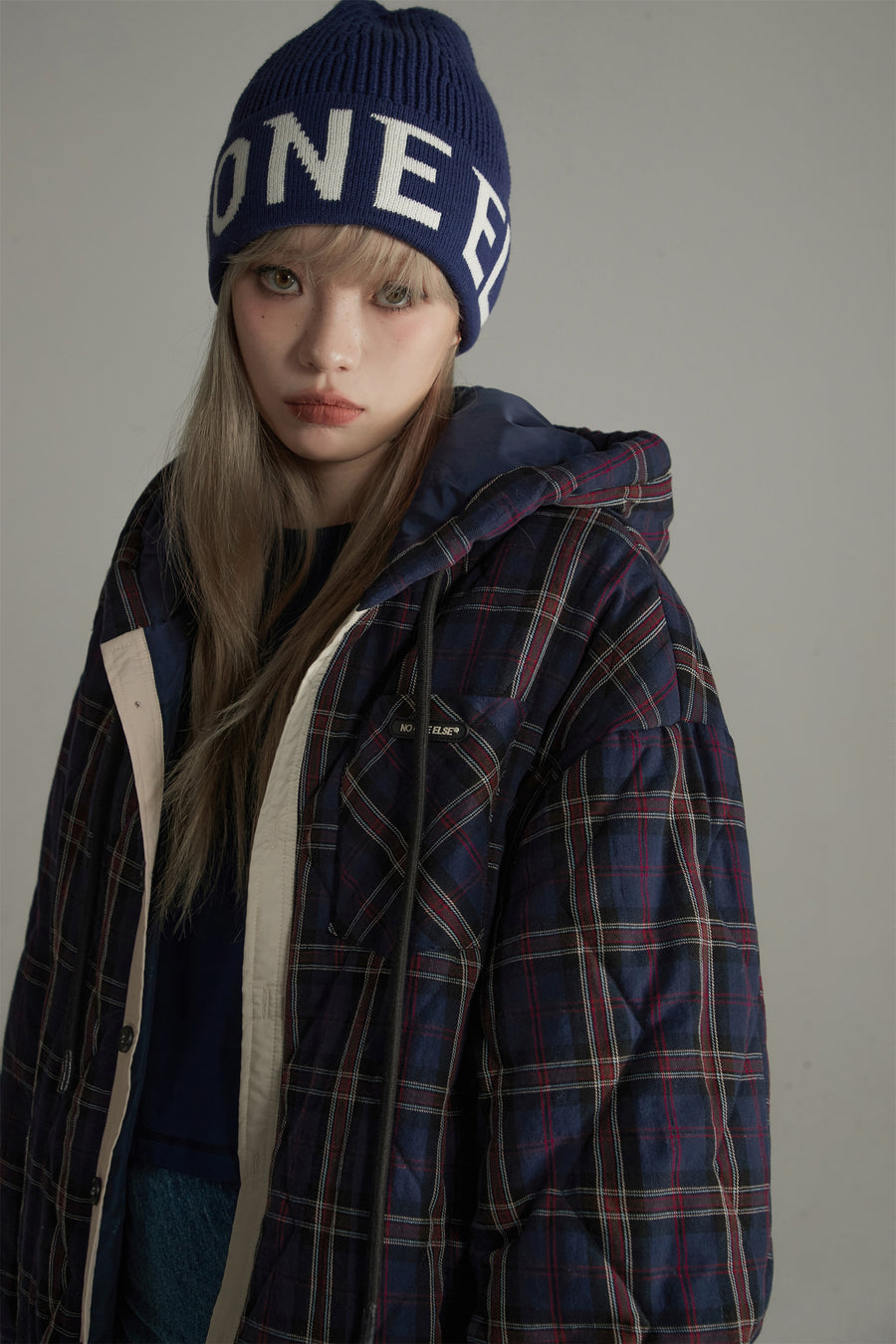 CHUU Check Loose-Fit Hooded Jacket