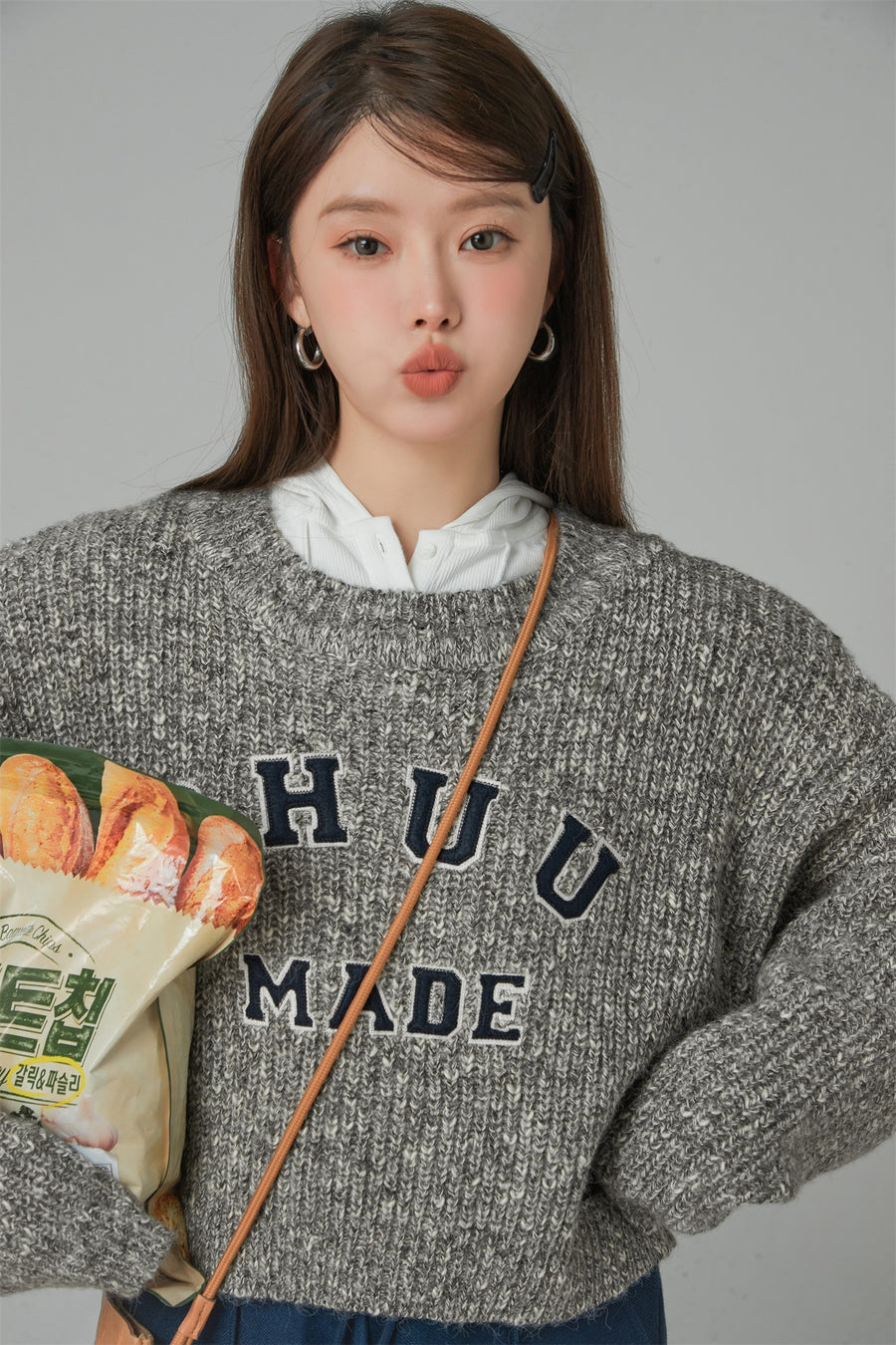 CHUU Crazy Chill Ribbed Loose Crop Knit Sweater