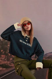 Polo Neck Cropped Knit Sweatshirt