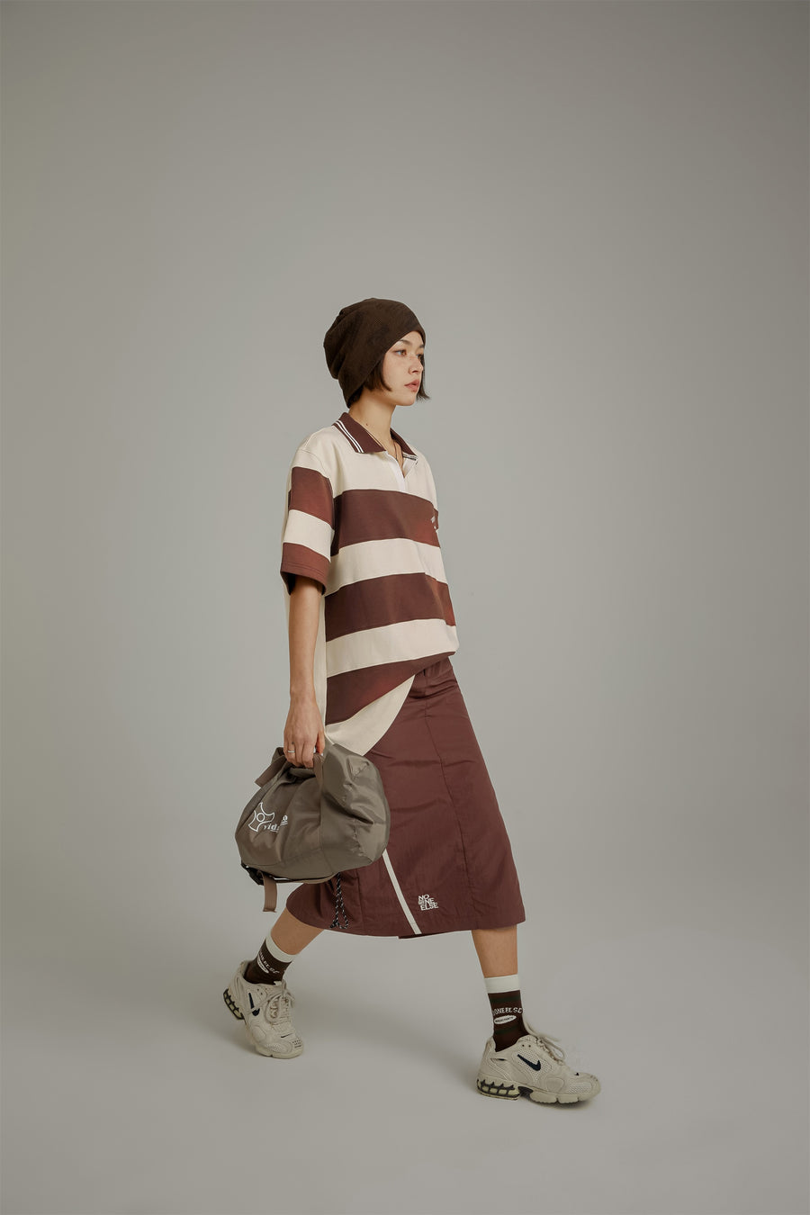 CHUU Open Collar Stripe Color T-Shirt