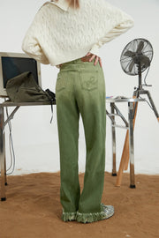 Gradient Wide Denim Frayed Pants