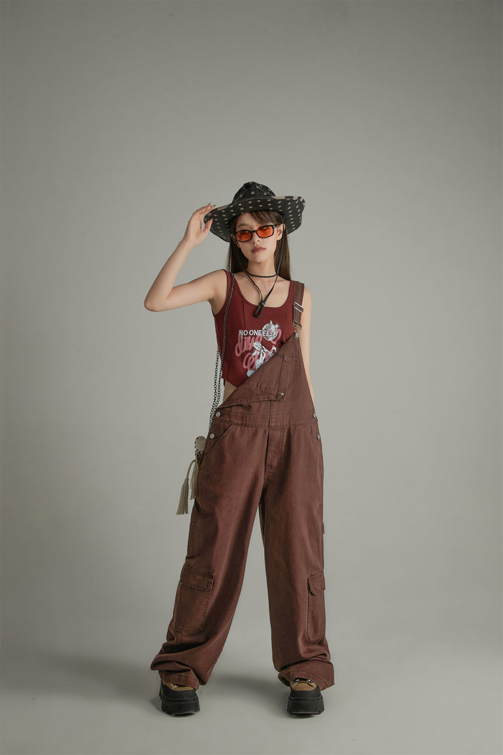 Wide Casual Denim Suspenders Jumpsuit