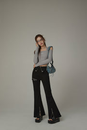 Zipper Slits Bootcut Pants