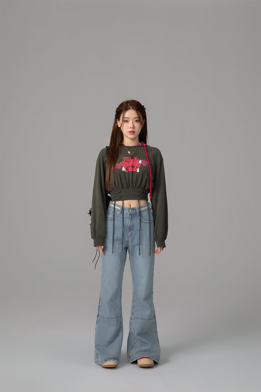 CHUU Red Bunny Cropped Sweater