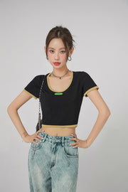 Color Block Short-Sleeved Crop Top