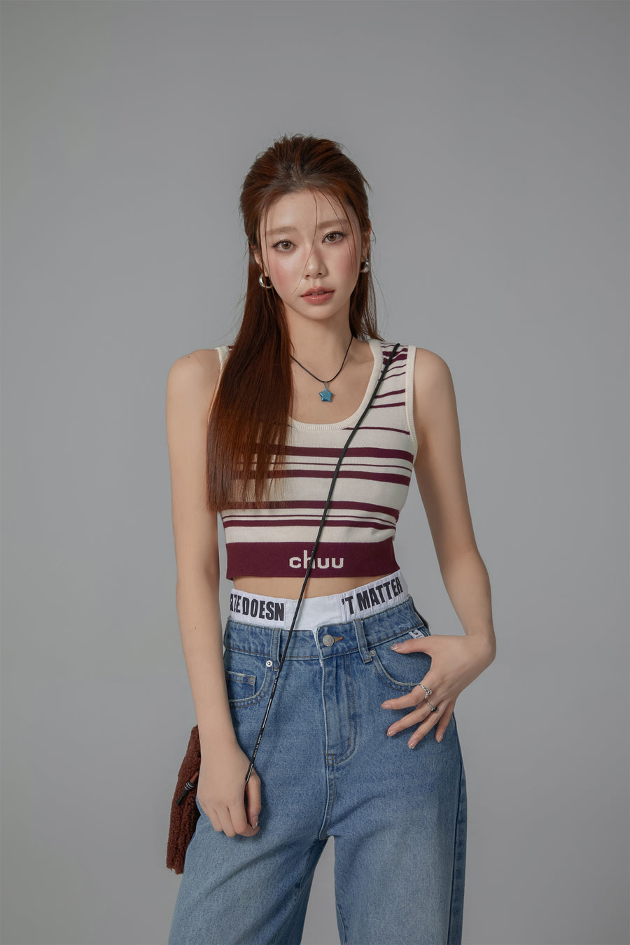 CHUU Striped Knit Sleeveless Crop Top