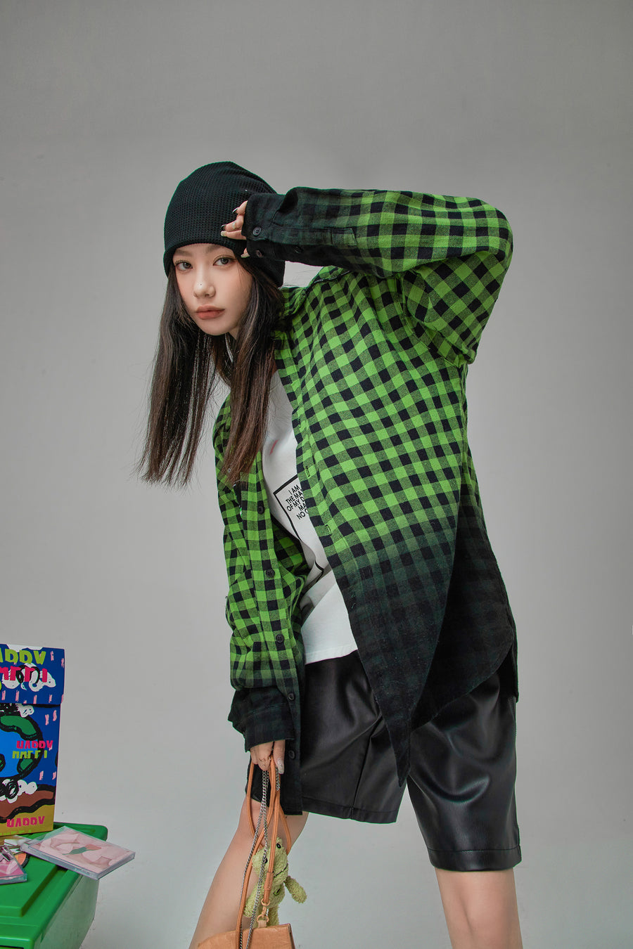 CHUU While It Rains Checkered Shacket