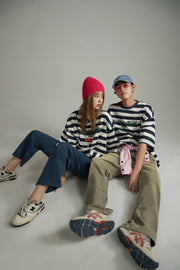 Striped Front Twist Oversize Crop T-Shirt