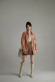 Check Print Loose Fit Button-Up Shirt