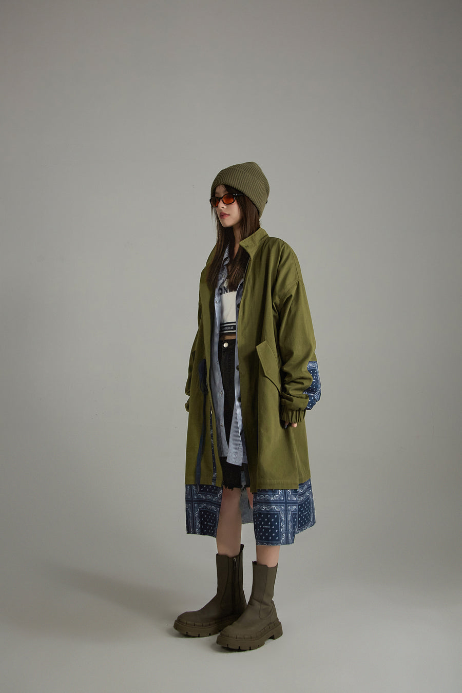 CHUU High Neck Loose Fit Trench Coat