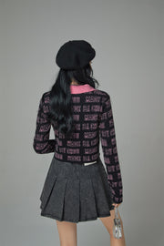 Too Sweet Chuu Lettering Open Collar Knit Top