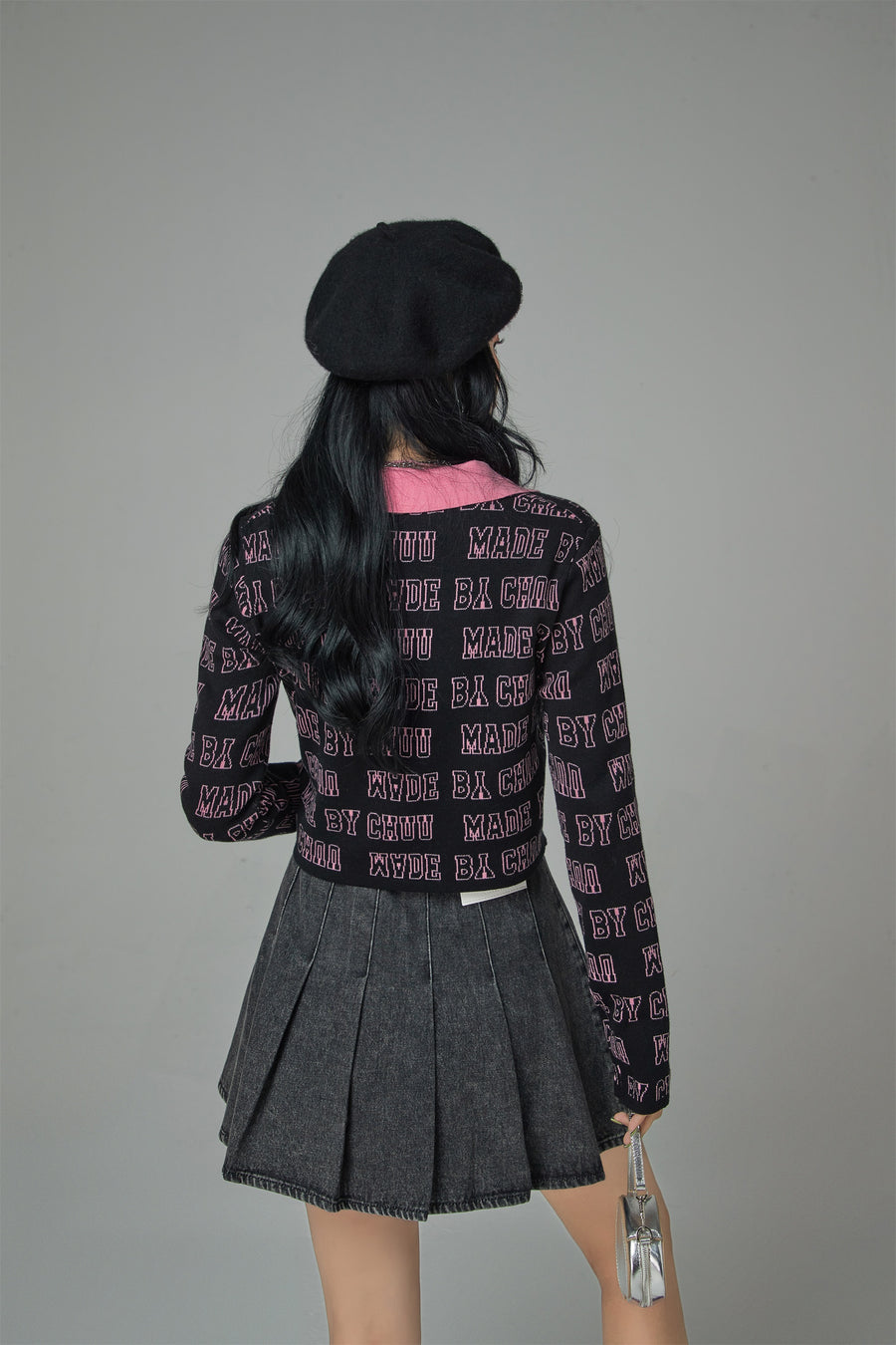 CHUU Too Sweet Chuu Lettering Open Collar Knit Top