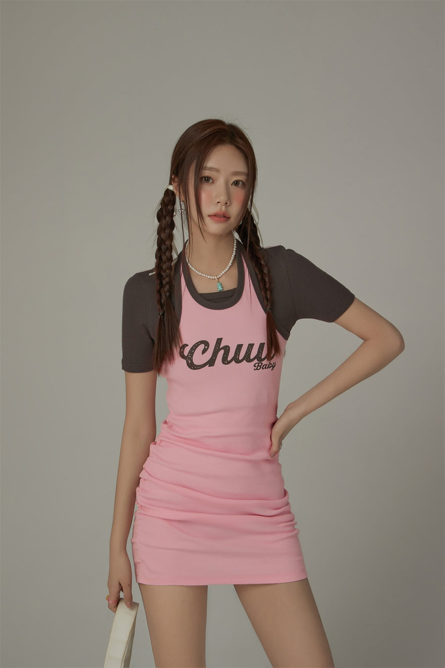 CHUU Color Matching Halter Mini Dress