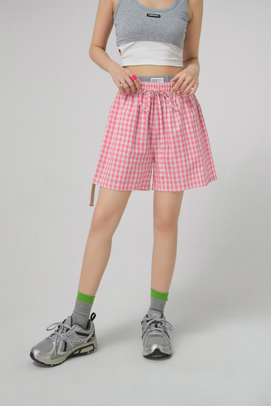 CHUU Gingham Check Wide Shorts