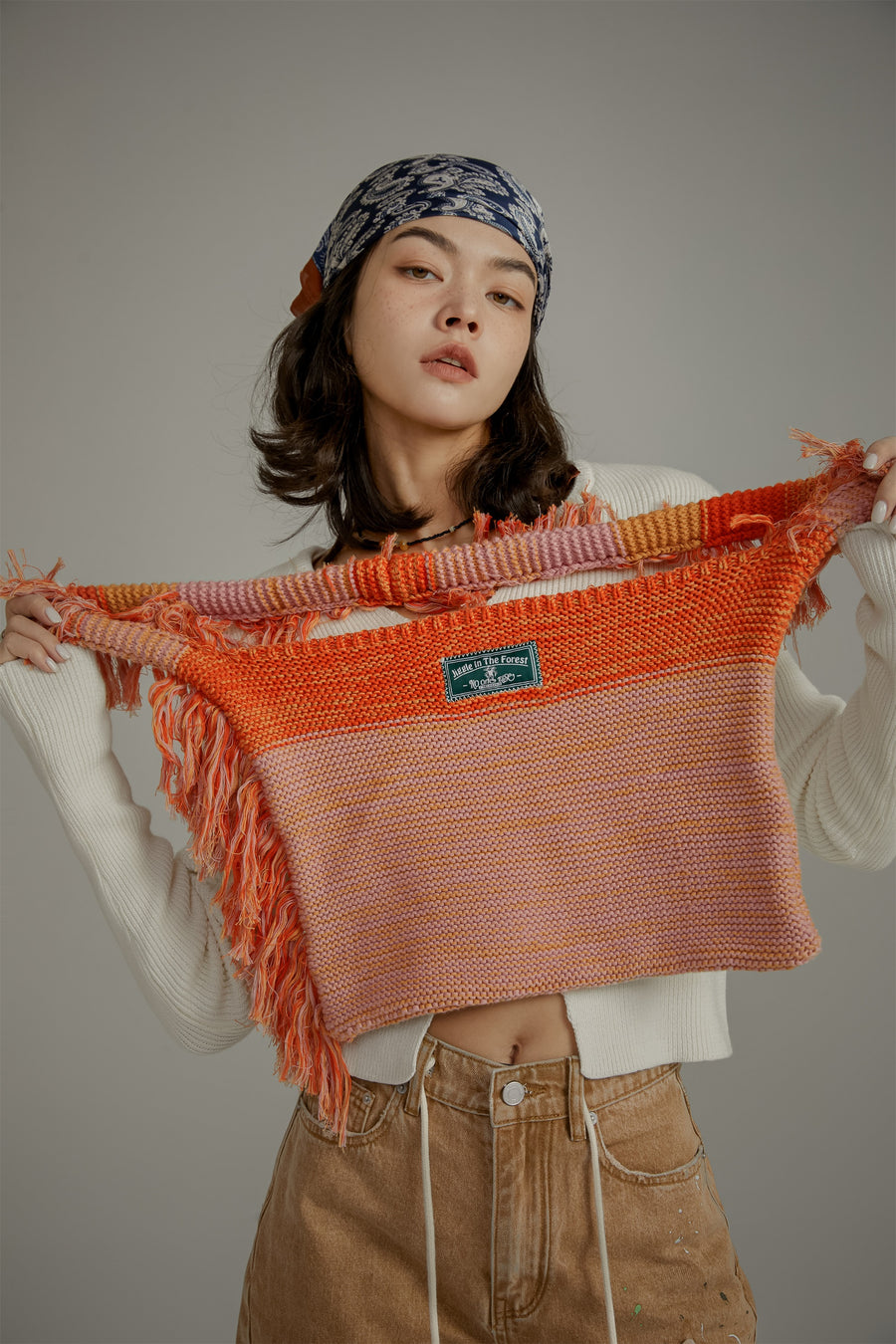 CHUU Fringe Knitted Shoulder Bag