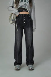 Star Power Ribbed High Waist Straight Jeans