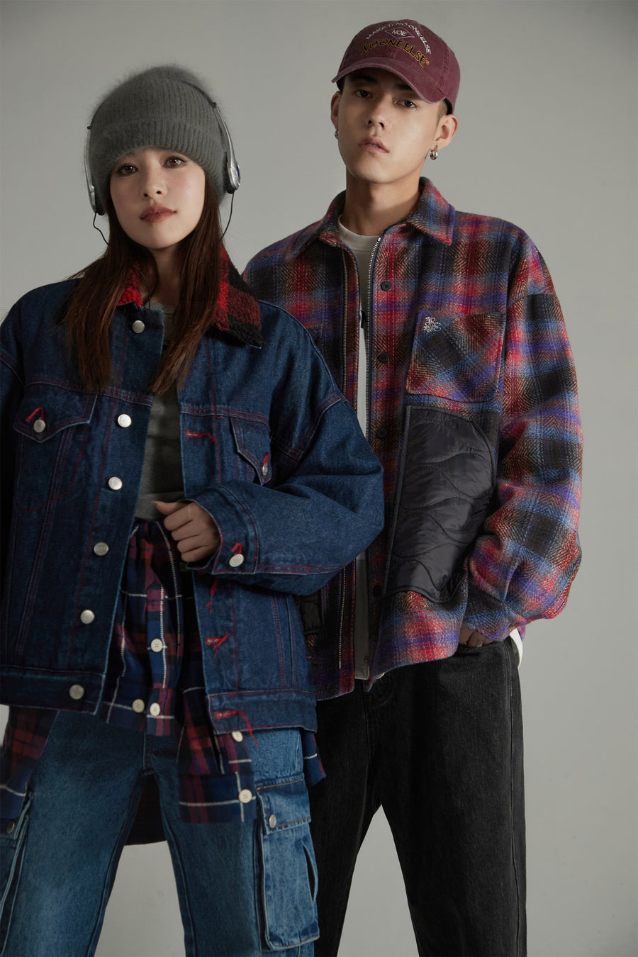 CHUU Color Block Check Loose Fit Coat