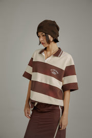 Open Collar Stripe Color T-Shirt