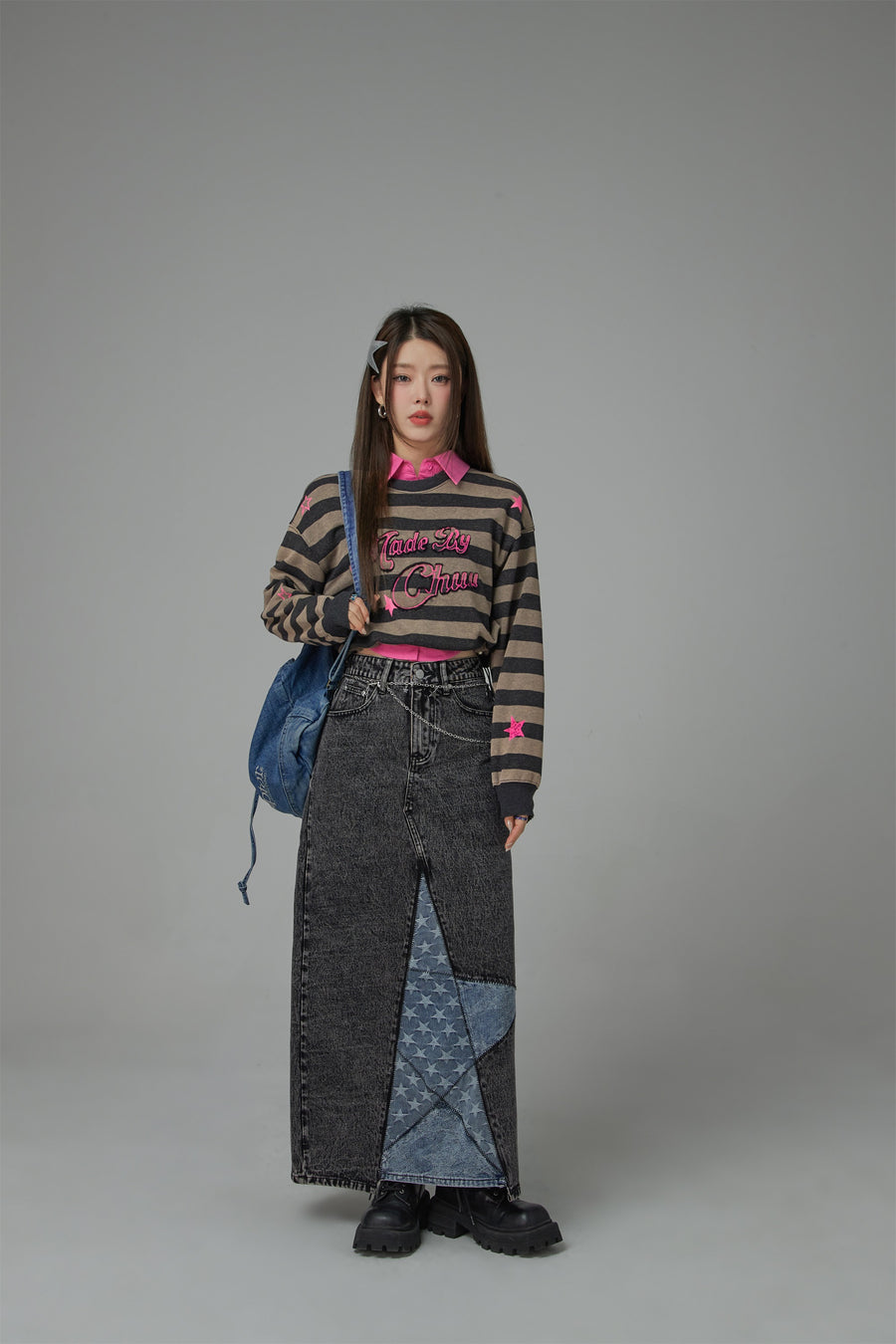 CHUU At My Best Stripe Cropped Sweatshirt