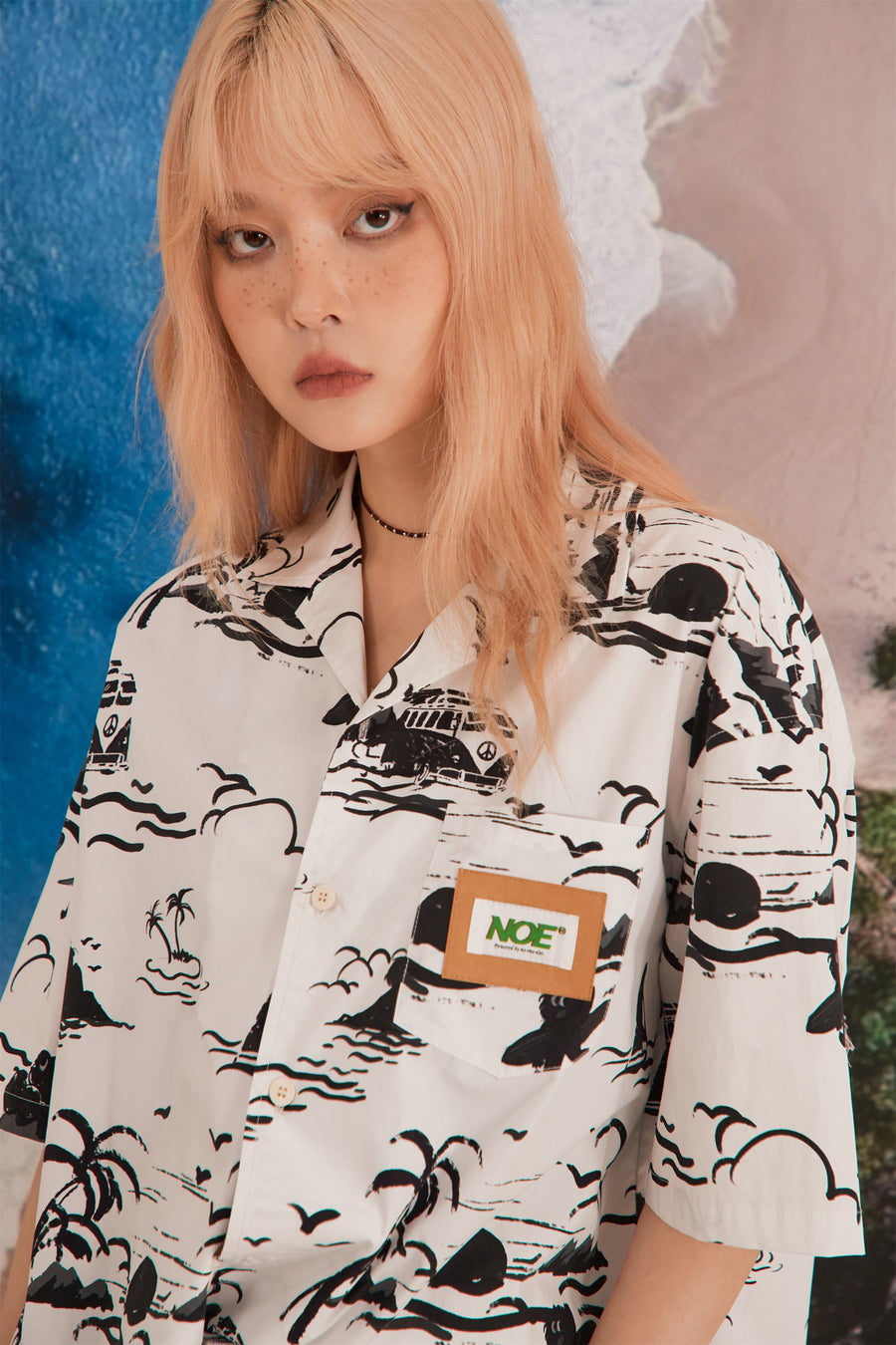 CHUU Beach Print Short-Sleeved Shirt