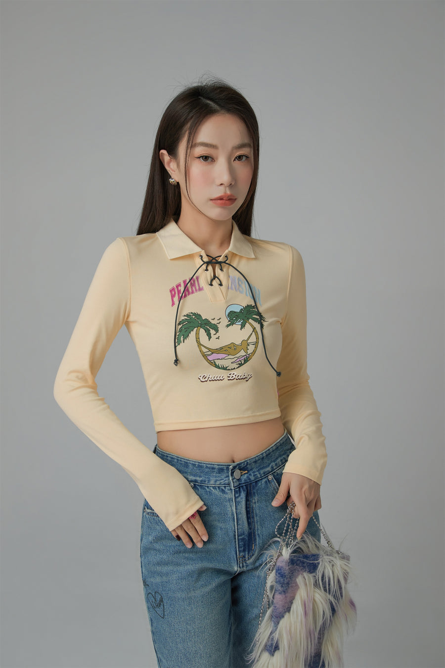 CHUU Pearl Mansion Polo Neck Cropped T-Shirt