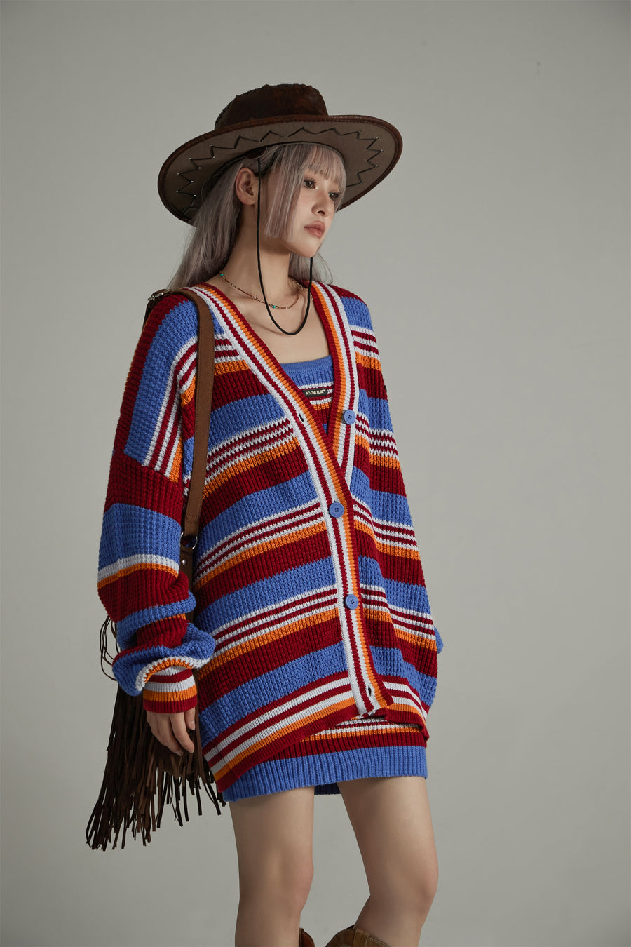 CHUU Striped Knit Cardigan