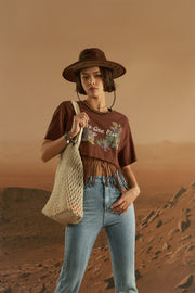 Fringe Butterfly Embroidered T-Shirt