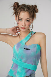 Tie-Dye Cross Strap Off-Shoulder Top