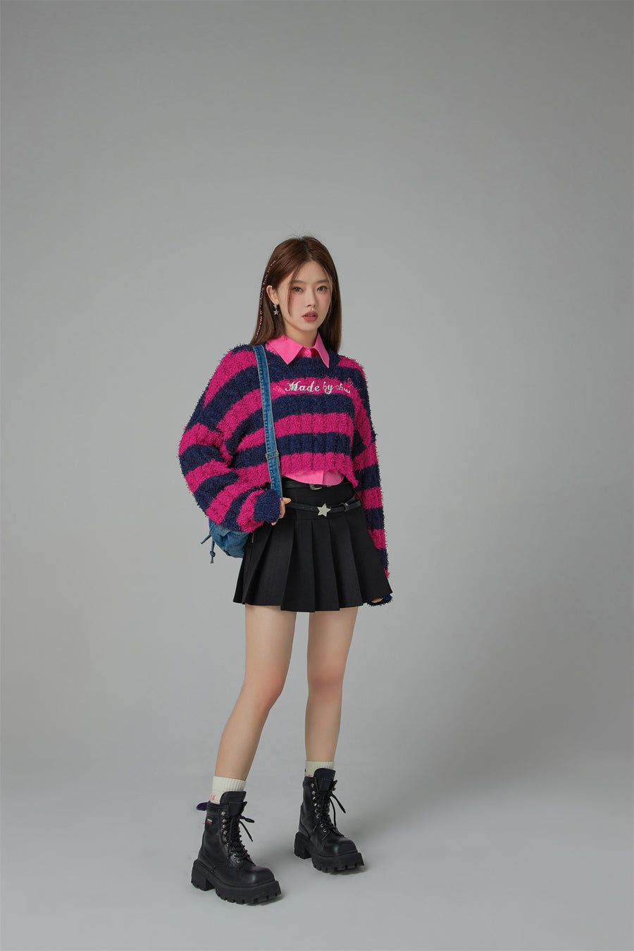 CHUU Pretty Bold Striped Cropped Knit Sweater