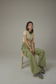 Basic Color String Cargo Wide Pants