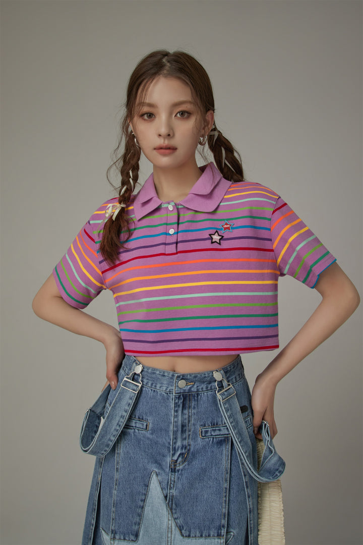 Rainbow Striped Cropped T-Shirt