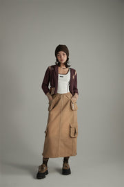 Denim Or Brown Cotton Cargo Skirt