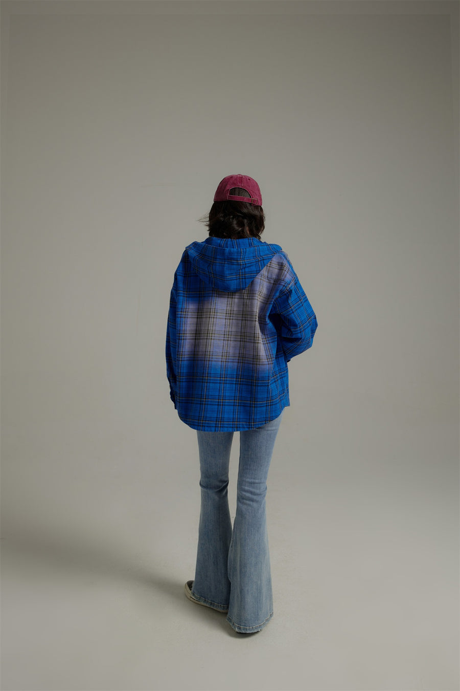 CHUU String Check Hooded Shirt