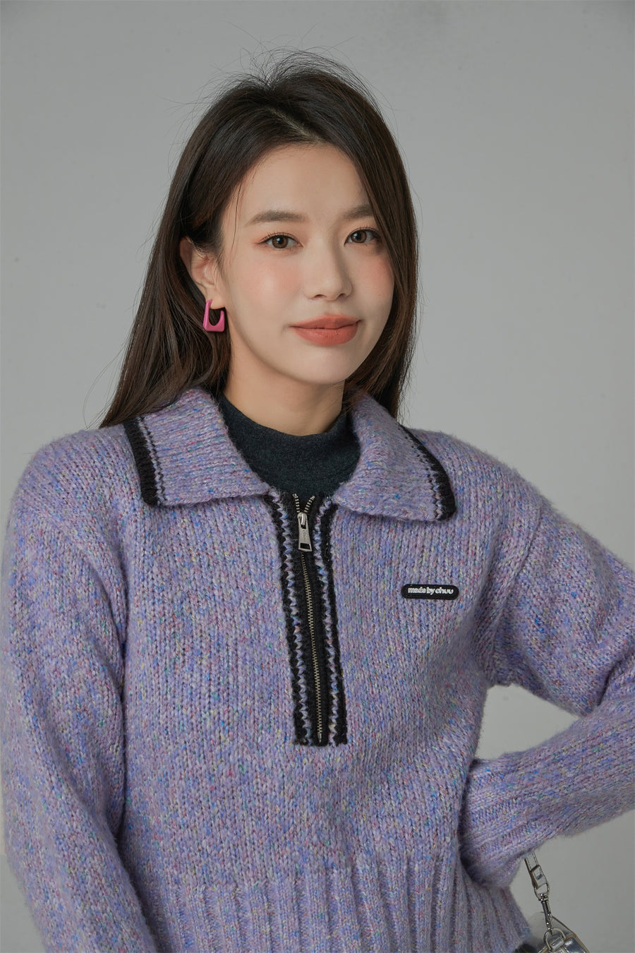 CHUU All The Lights Collar Zip Knit Sweater