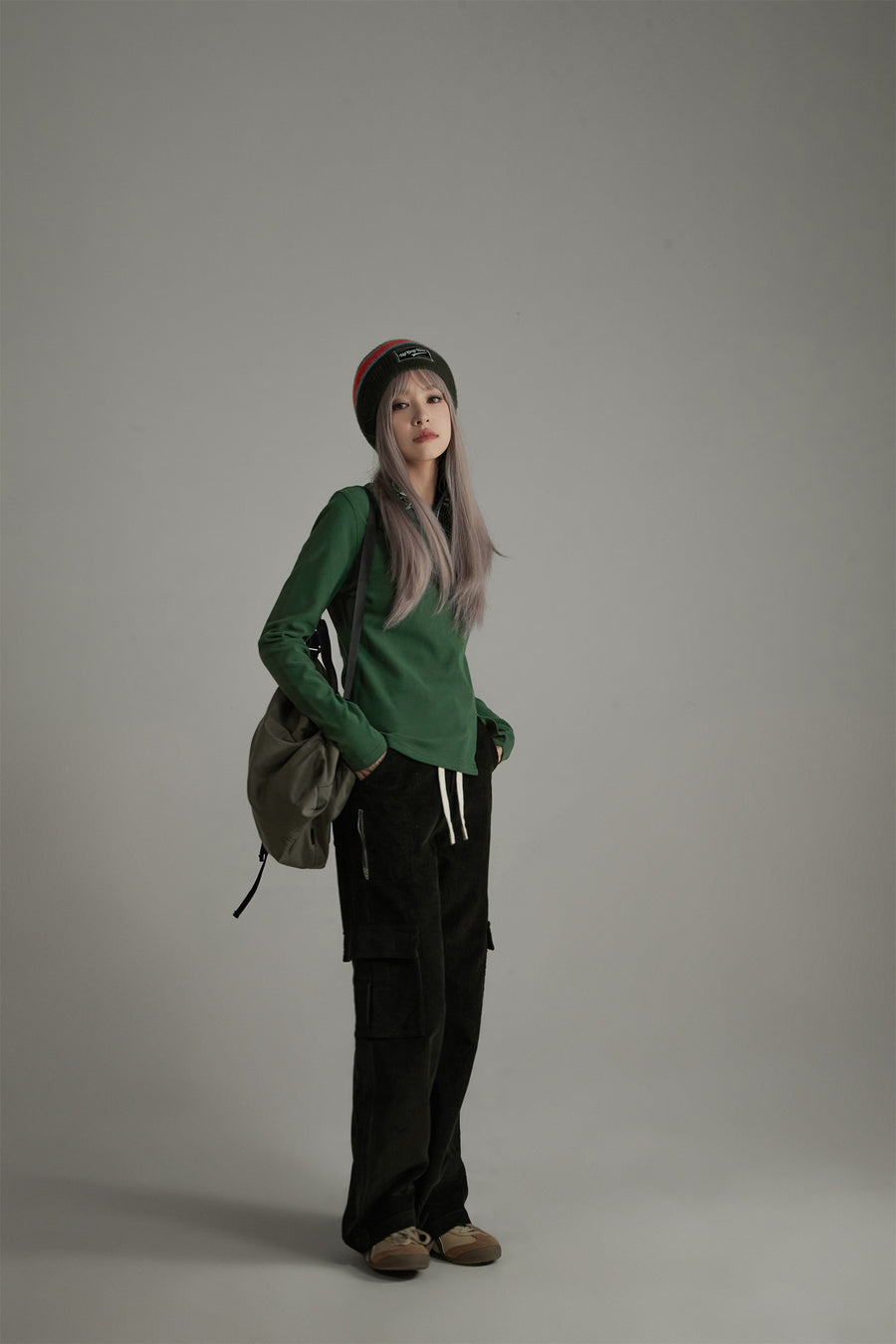 CHUU Half Zip-Up Slit T-Shirt