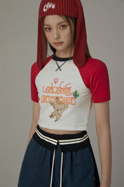 Chuu Circus Contrast Raglan Cropped T-Shirt