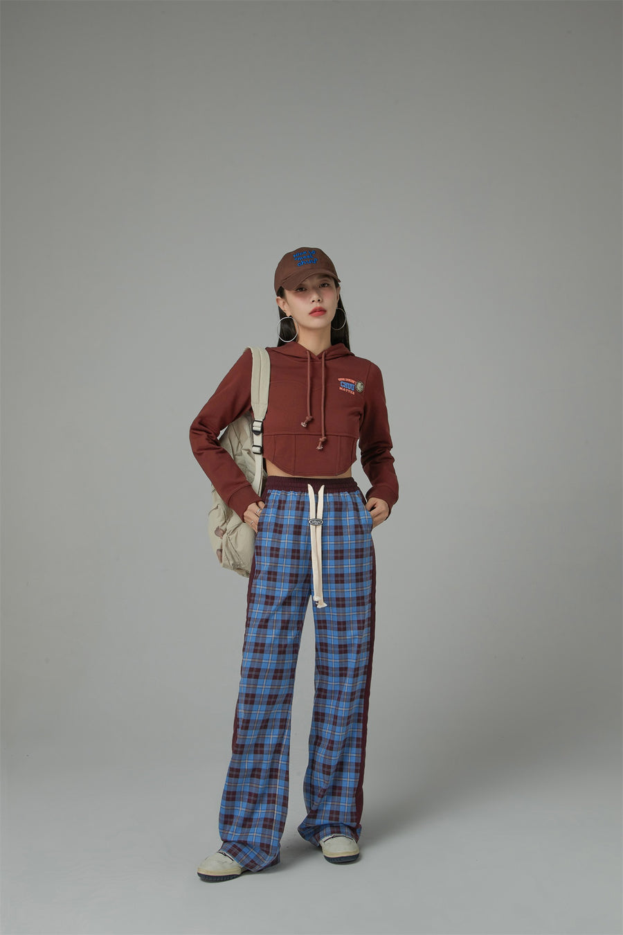 CHUU Check String Wide Casual Pants