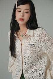 Fancy Eyelet Loose Fit Knit Sweater Shirt