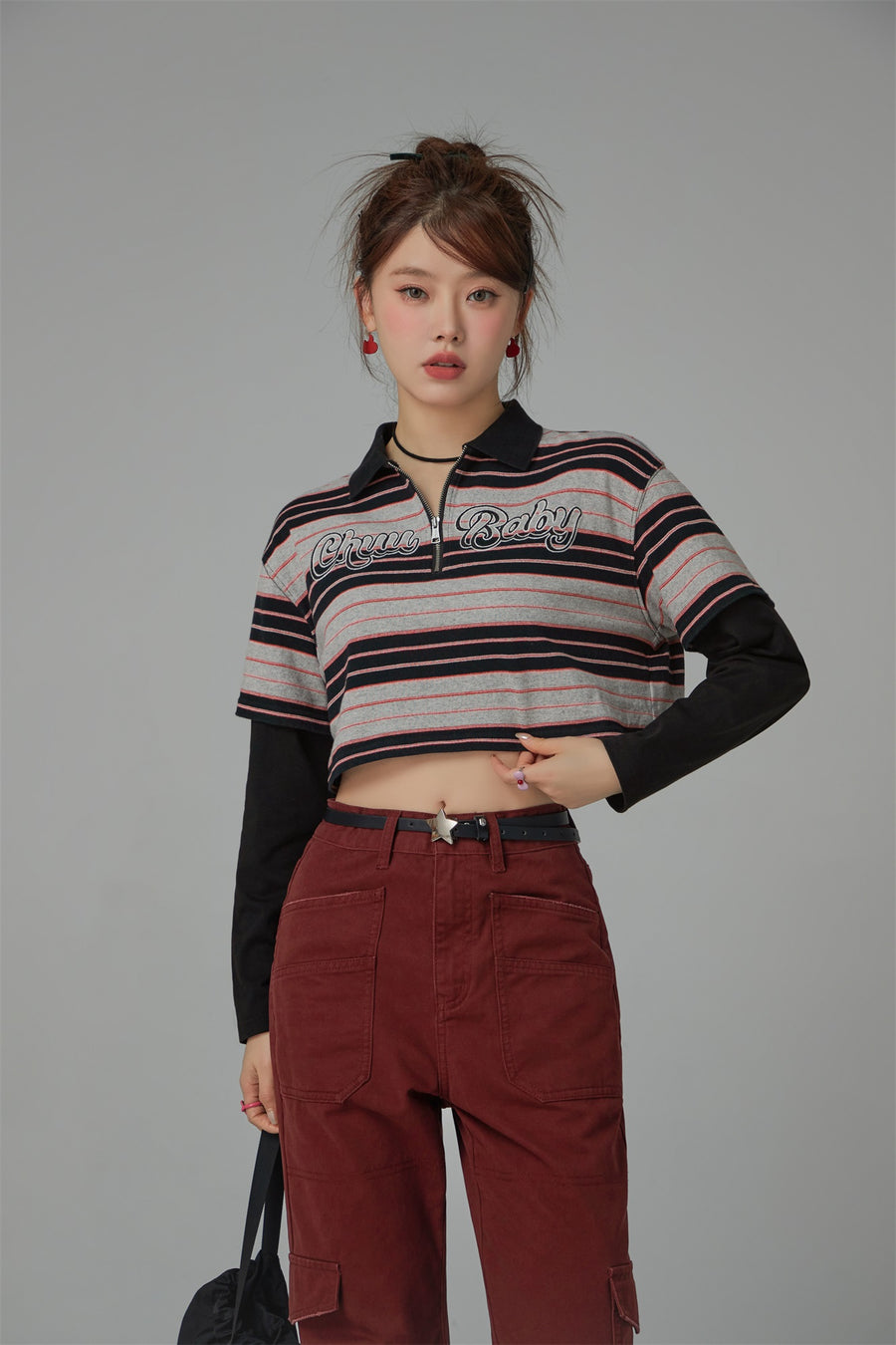 CHUU Only Upwards Color Stripe Crop T-Shirt