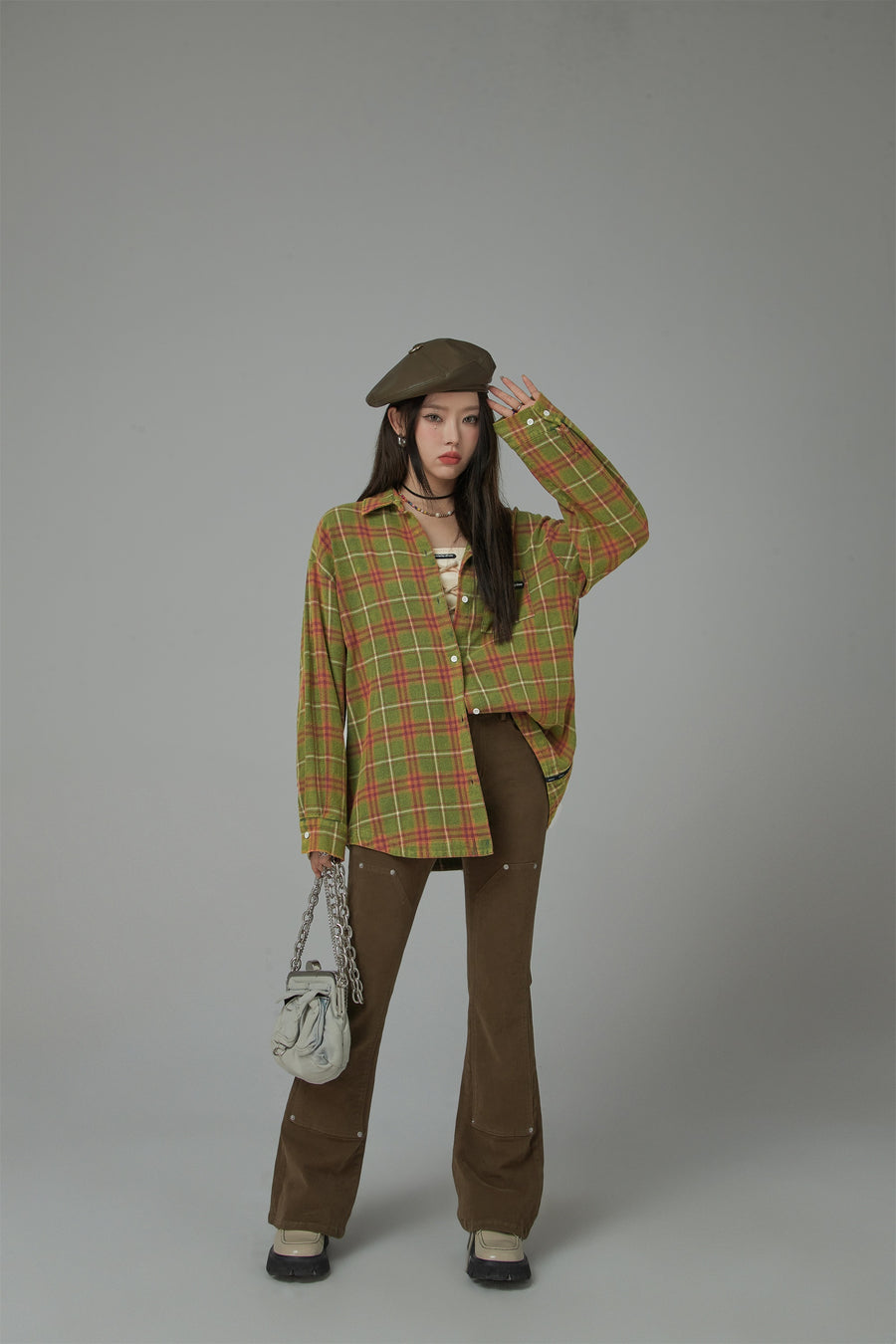 CHUU Vintage Check Loose Shirt