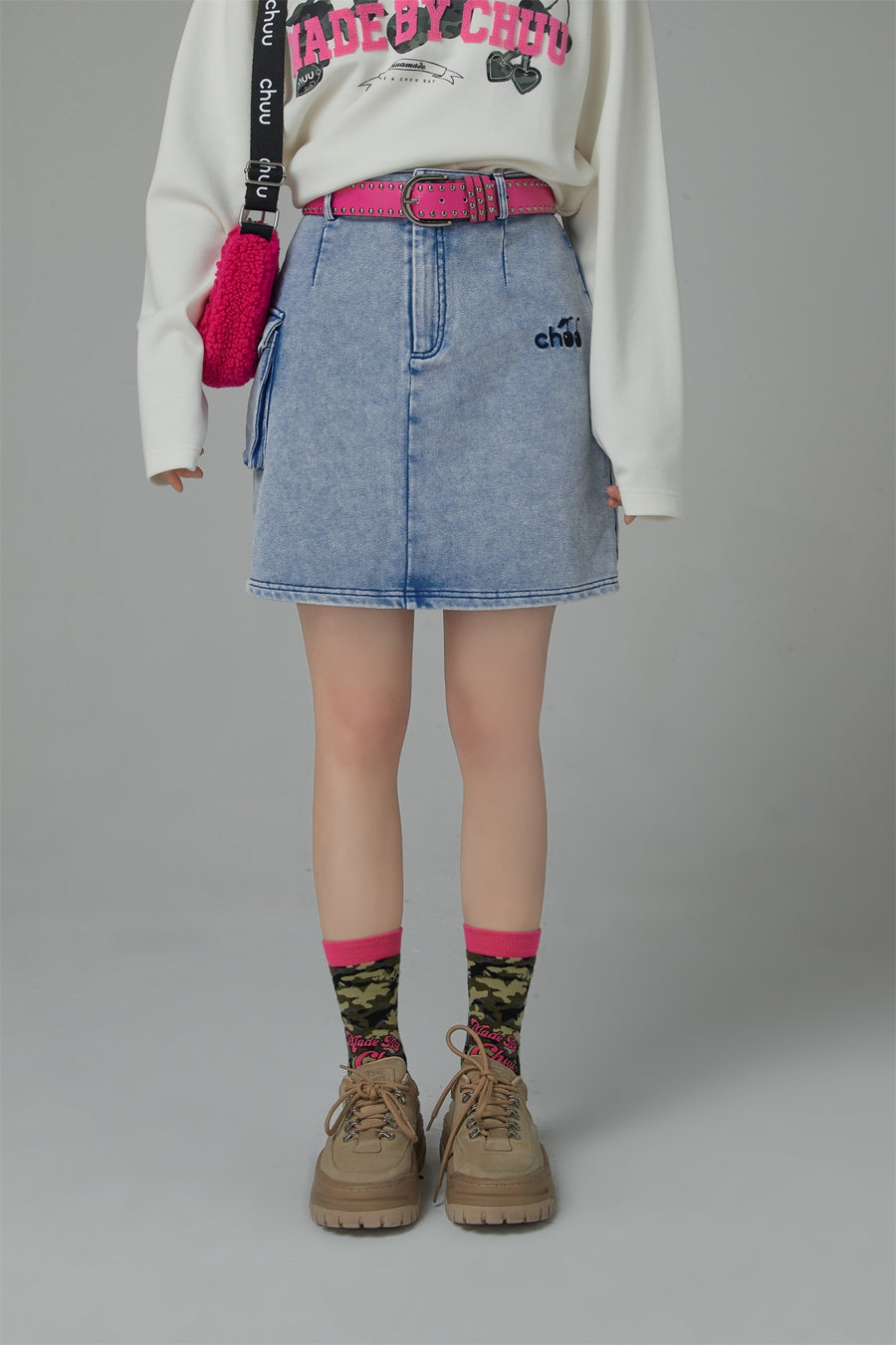 CHUU One Thing About Me High-Waist A-Line Denim Skirt