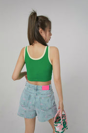 Front Button Crop Sleeveless Top