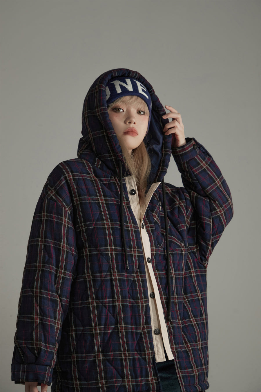 CHUU Check Loose-Fit Hooded Jacket