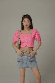 Heart Pocket Belt Denim Mini Skirt