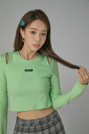 Slit Shoulder Long Sleeve Crop Top