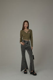 Asymmetrical Hem Slim Bootcut Denim Jeans