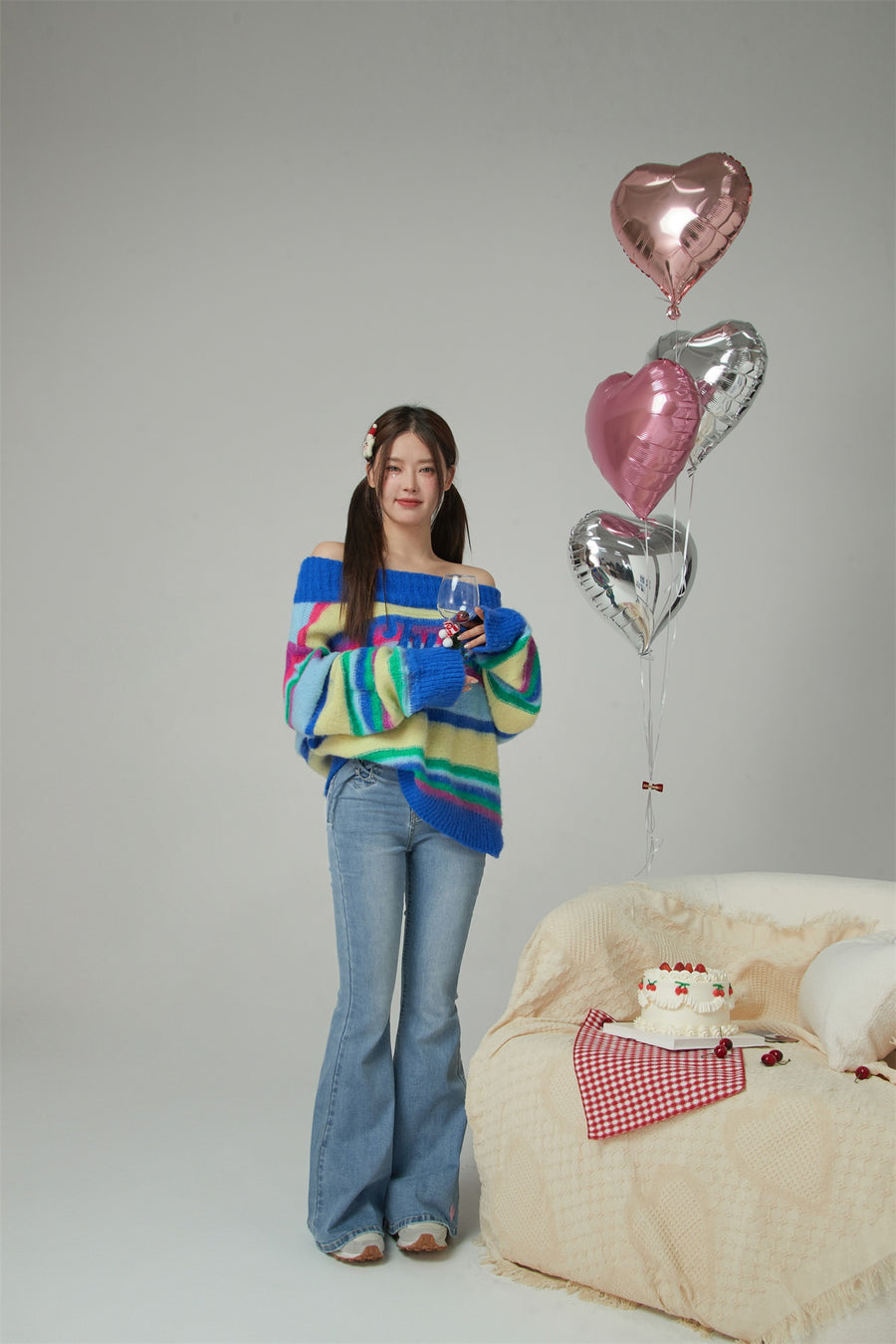 CHUU Loving You Two-Ways Stripe Knit Sweater